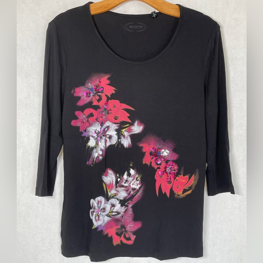 Basler Black & Floral Tee, Size M